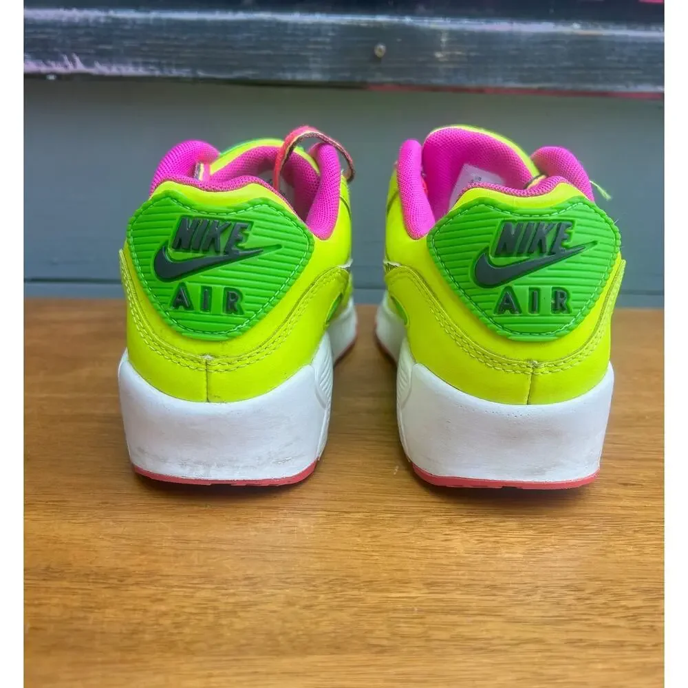 Nike Air Max 90 GS Volt Neon Green Pink Zigzag Swoosh Youth 5.5Y - Picture 2 of 8